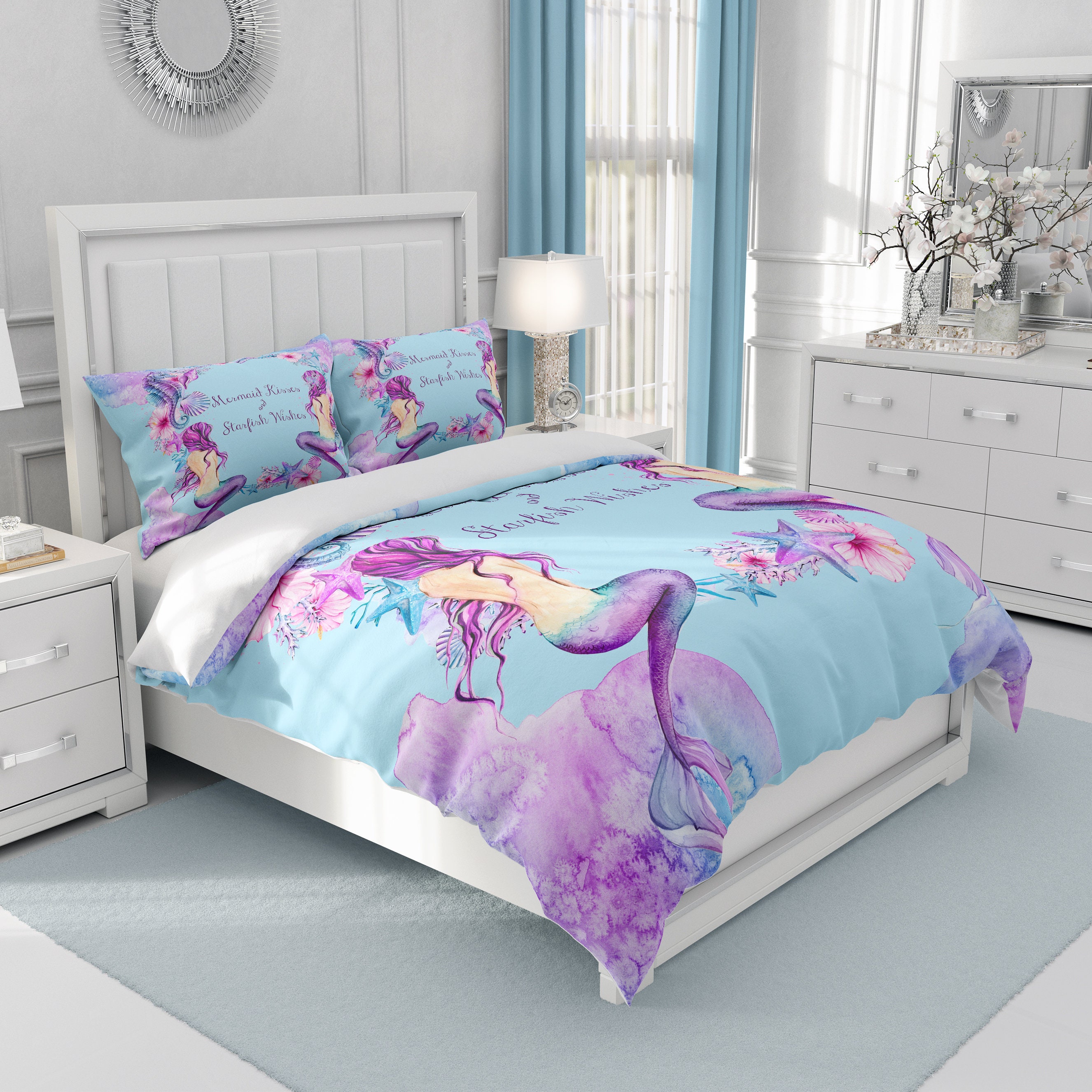 Watercolor Mermaid Kisses Comforter Duvet Cover Pillow Shams Etsy
