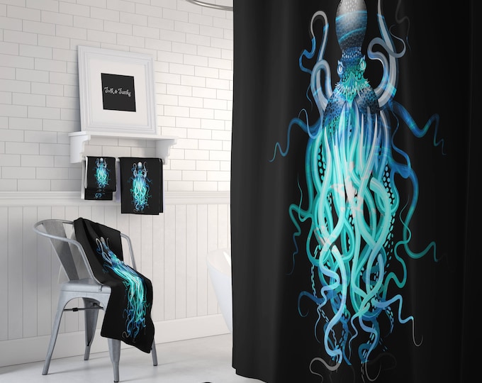 Black and Blue Octopus Shower Curtain