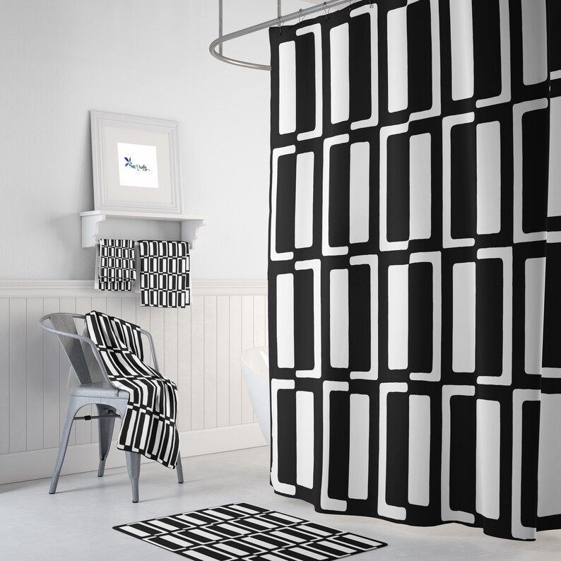 Mid Century Modern Shower Curtain Bath Towels Bath Mat Etsy