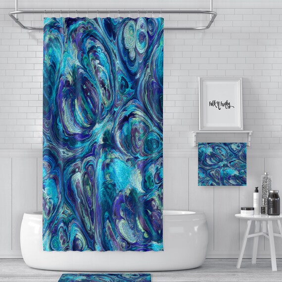 Details about   Abstract Pattern Vine Leaves Baby Blue Fabric Shower Curtain Set Bathroom Decor 