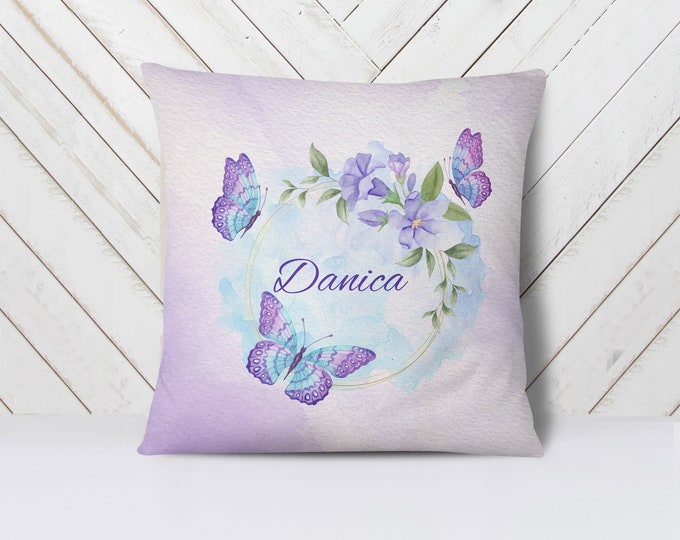 Personalized Throw Pillow Floral Butterfly