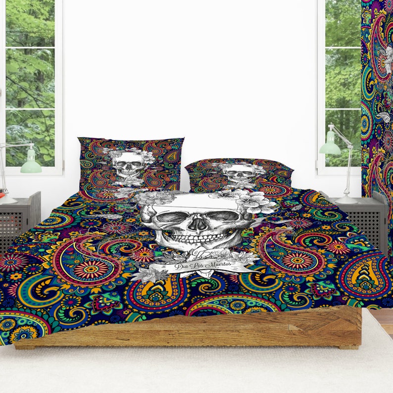 Skull Bedding Paisley Boho Chic Duvet Cover Or Comforter Etsy
