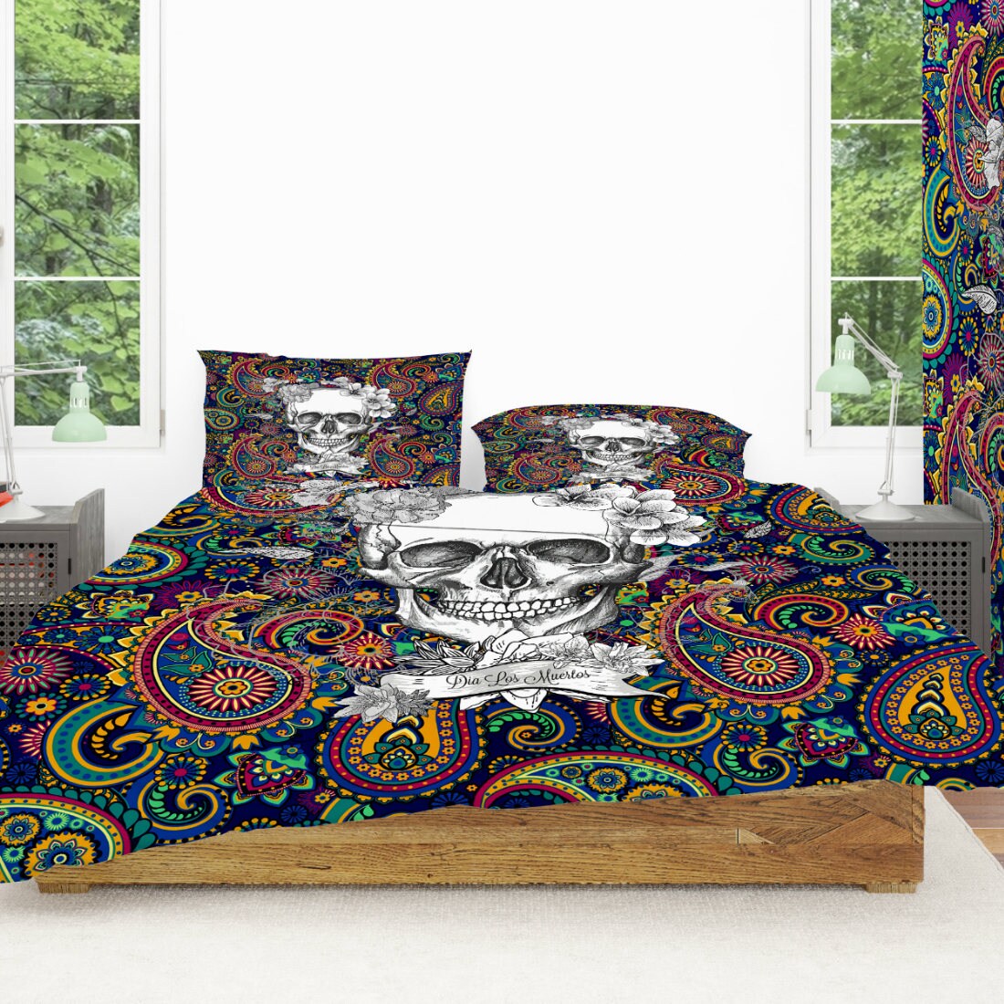 Skull Bedding Paisley Boho Chic Duvet Cover Or Comforter Etsy