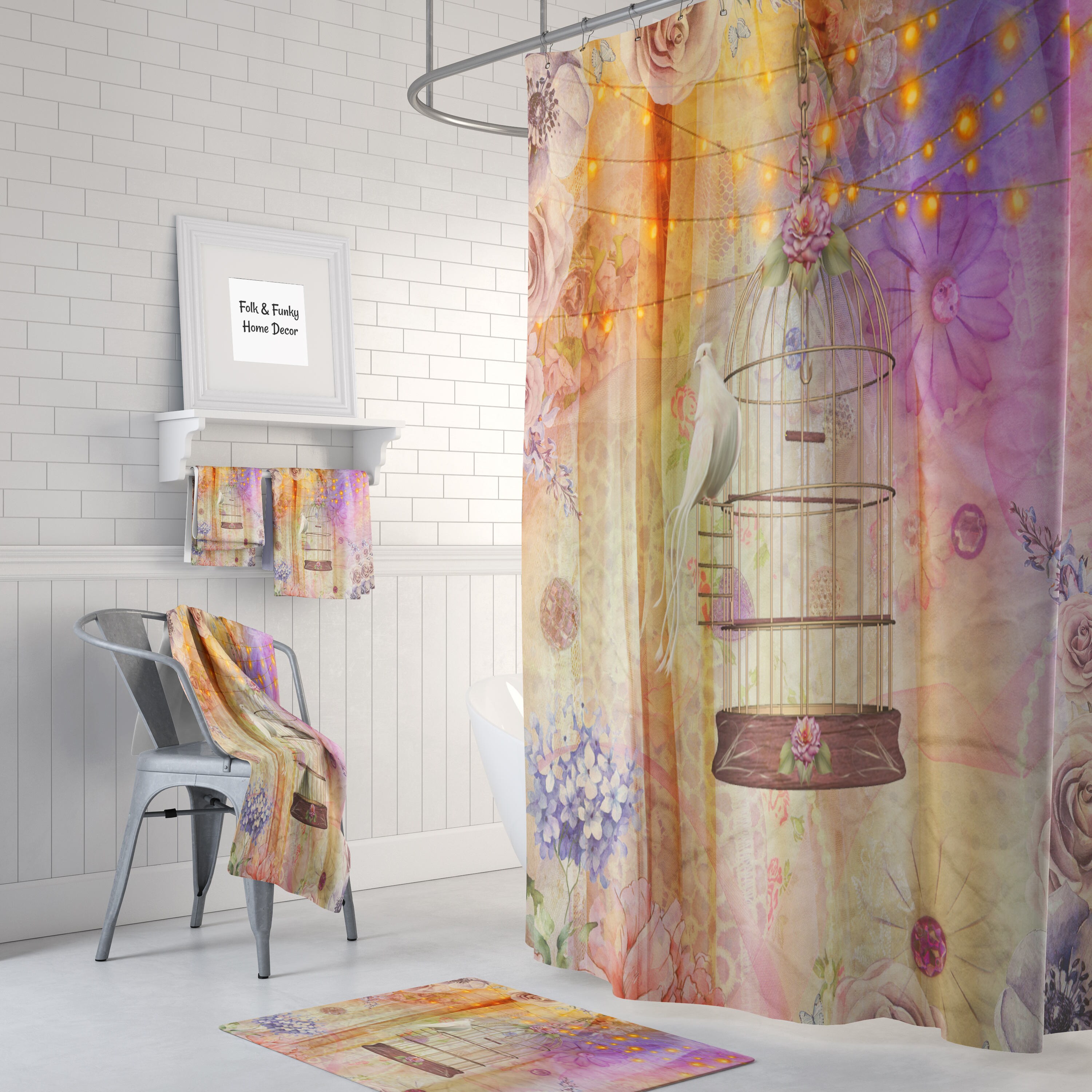 Boho Chic Gypsy Lights Shower Curtain Optional Bath Mat ...