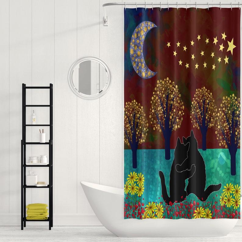 Celestial Cats Bathroom Decor Shower Curtain Bath Mat Etsy