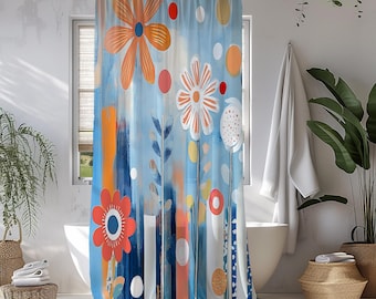 Abstract Floral Shower Curtain – Colorful Boho Art for Modern & Maximalist Bathrooms