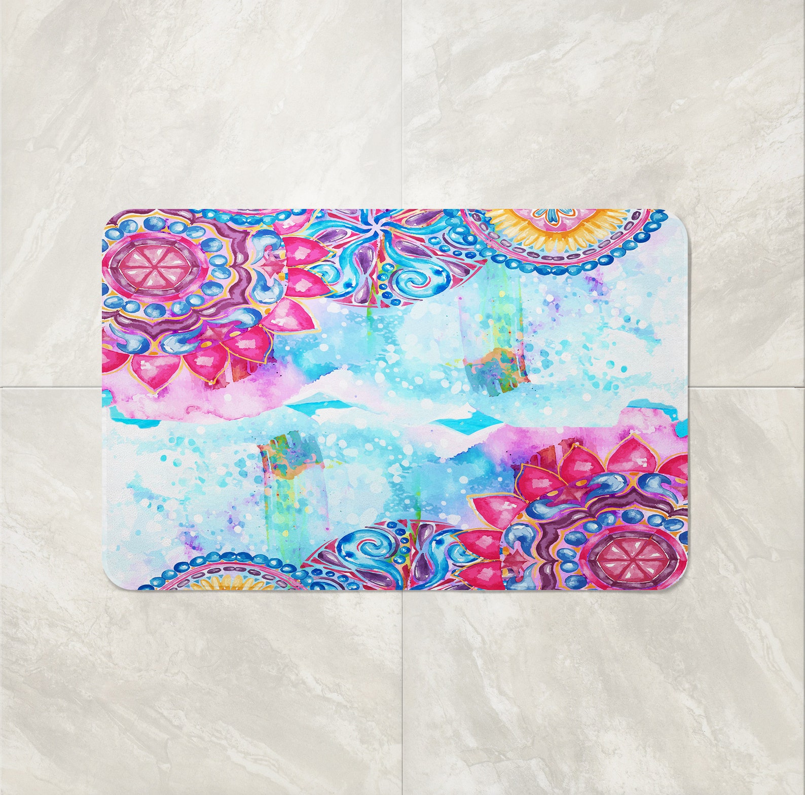 Boho Eclectic Watercolor Bathroom Decor Mandala Shower Etsy