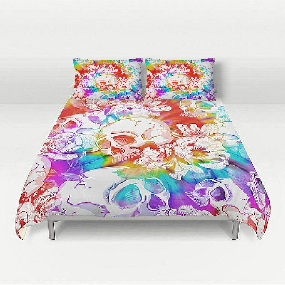 Sugar Skull Bedding Tie Dye Design Day Of The Dead Duvet Etsy