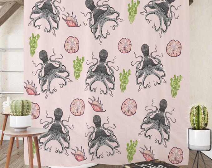 Pink Octopus Nautical Shower Curtain + Options