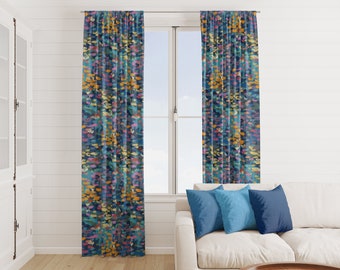 Blue Abstract Window Curtains Boho Chic