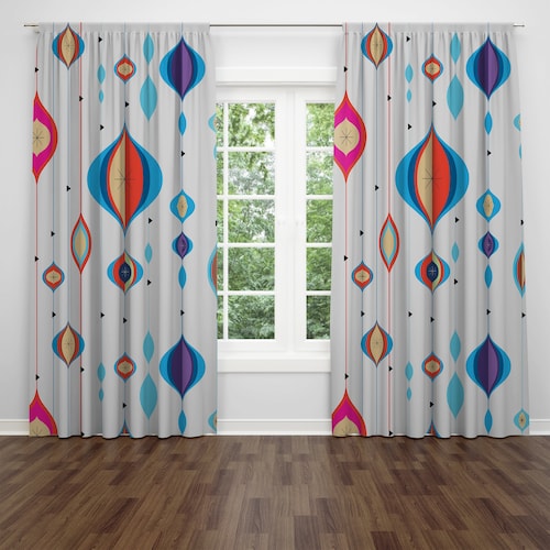 Retro Midcentury Theme Window Curtains Etsy