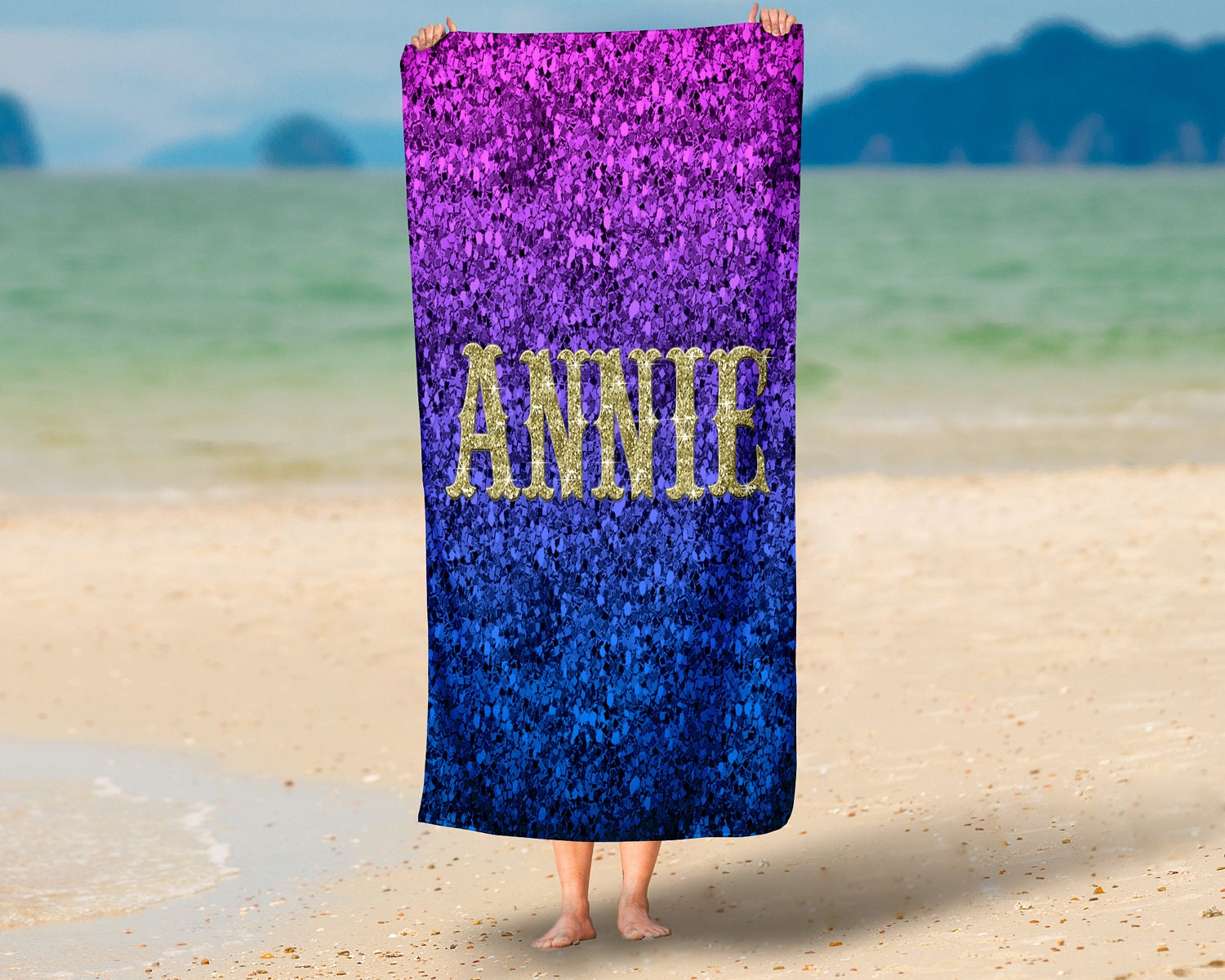 Personalized Beach Towel Oversized 36 in x 72 in Purple Etsy