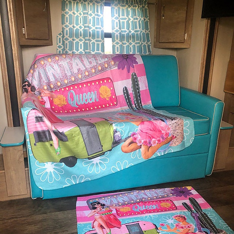 Retro Rug Colorful Glam Campers Vintage Inspired Throw Rug Etsy