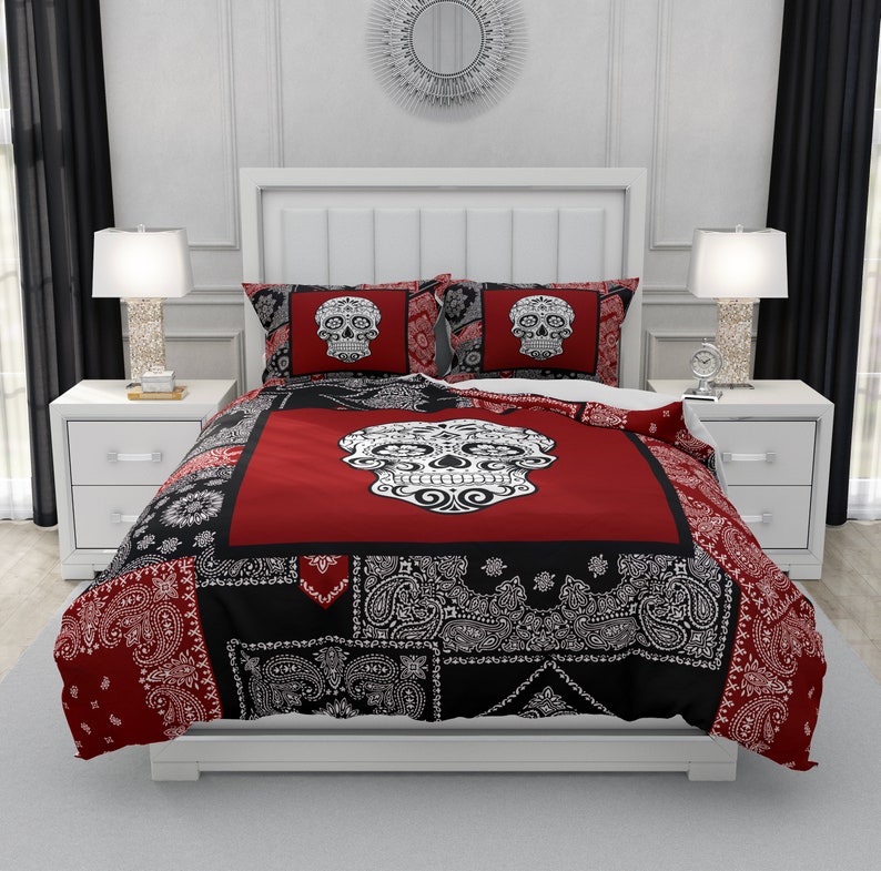 Red And Black Sugar Skull Bedding Set Comforter Sets Duvet Cover