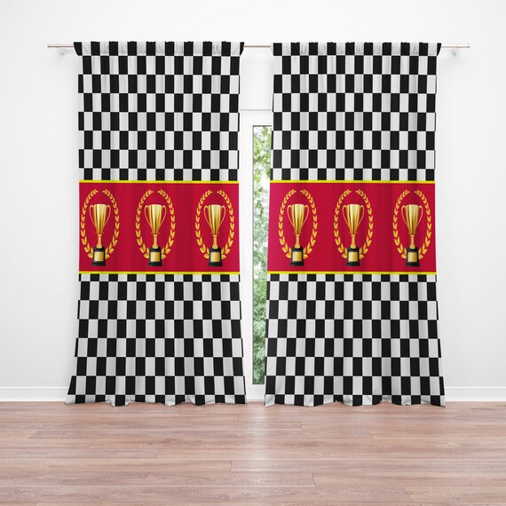 Checkered Flag Window Curtains Race Car Curtain Size Options Etsy
