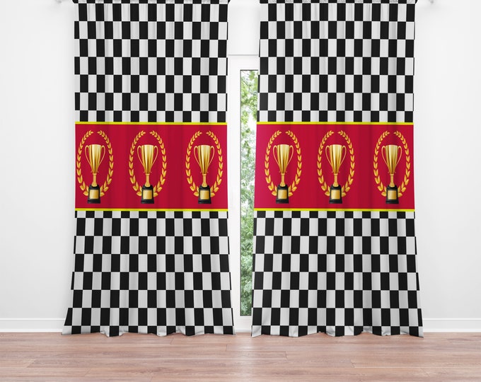 Checkered Flag Window Curtains Race Car Curtain Size Options Custom Curtains