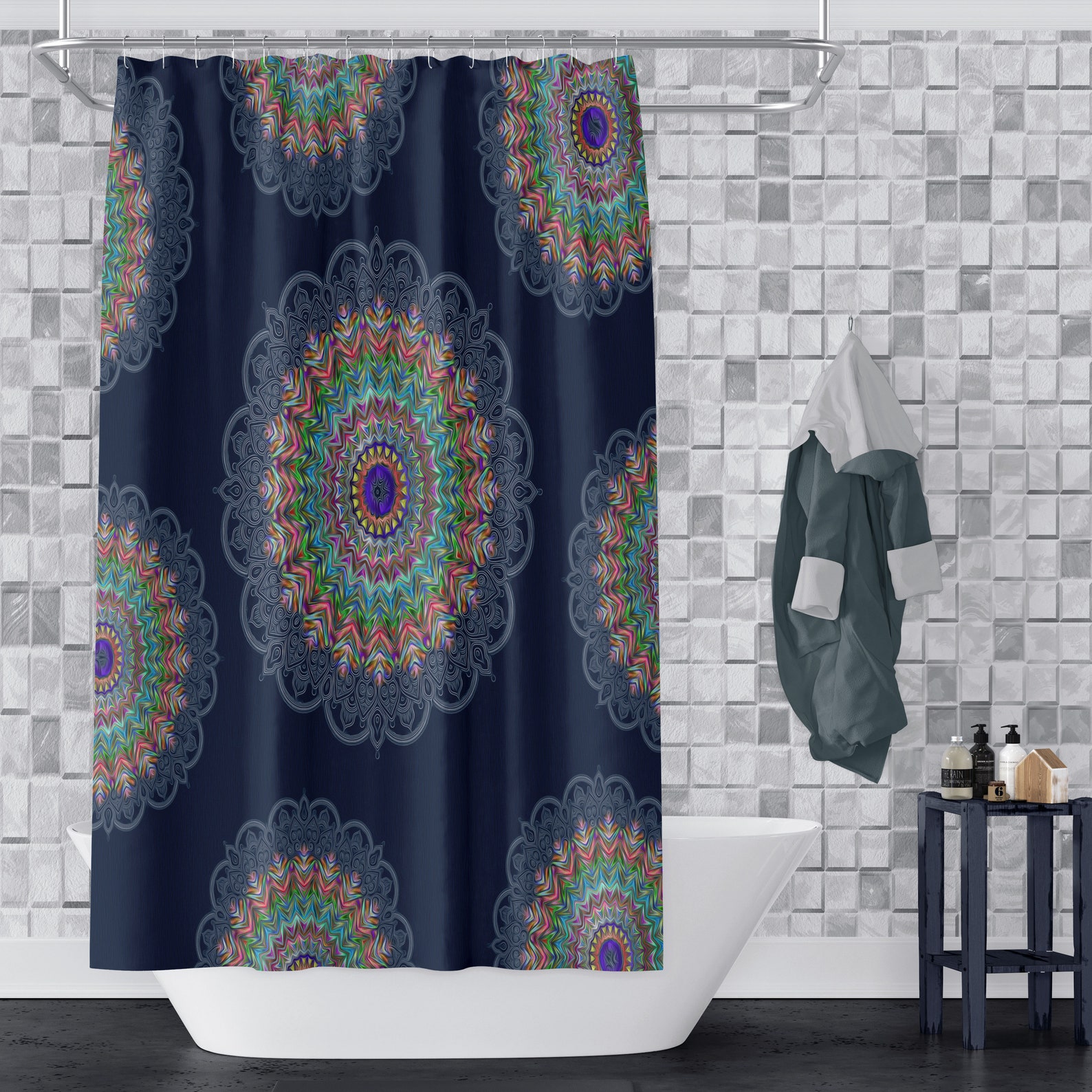 Blue Hippie Mandala Shower Curtain Etsy