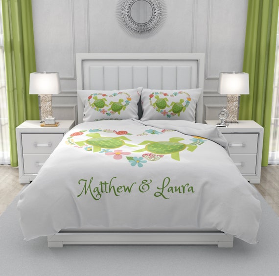 Personalized Sea Turtle Bedding Set White Comforter Or Duvet Etsy