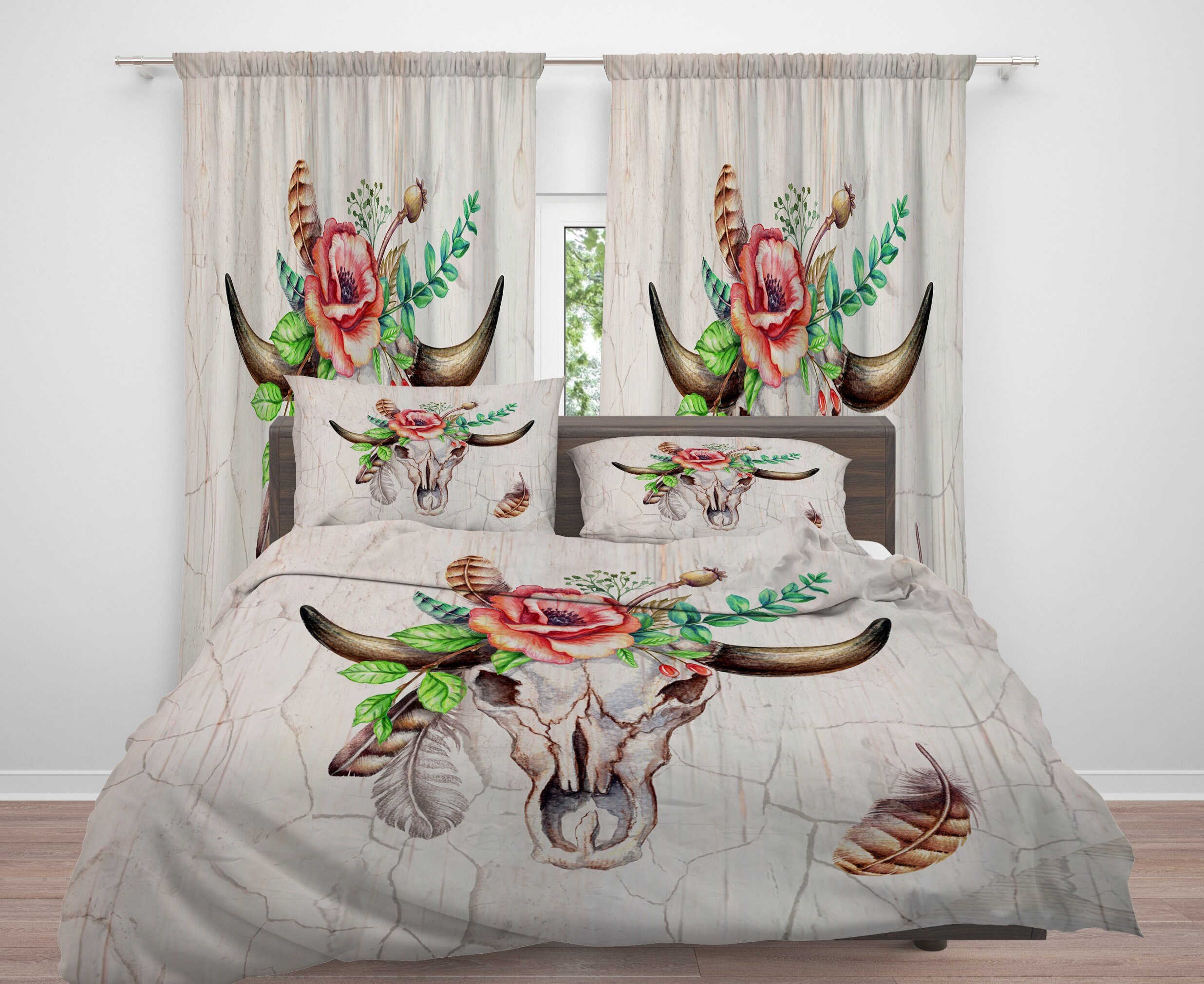 Rustic Bull Skull Bedding Duvet Cover Or Comforter Boho Rustic Bull Skull Bedding Duvet Cover Or Comforter Boho Curtains Throw Pillow Rug