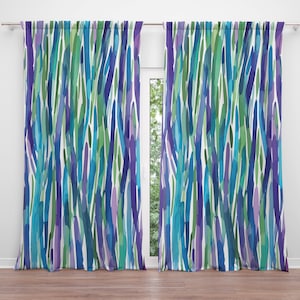 Purple and Teal Watercolor Shibori Window Curtains
