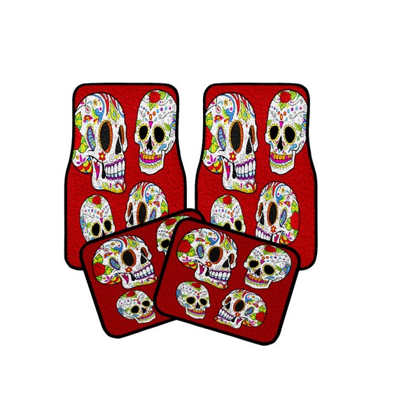 Skull Car Floor Mats Rocking Red L Full Set Or Just Fronts