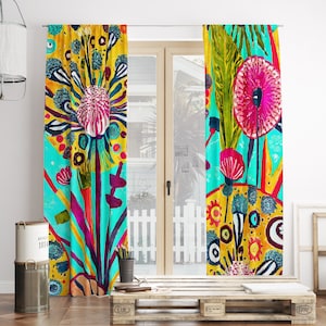 Artsy Hippie Floral Window Curtains  Options