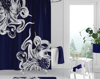 Navy Blue Octopus Shower Curtain