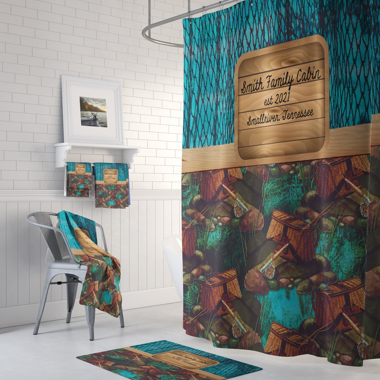 Personalized Shower Curtain Lodge Cabin Fishing Theme Optional Etsy