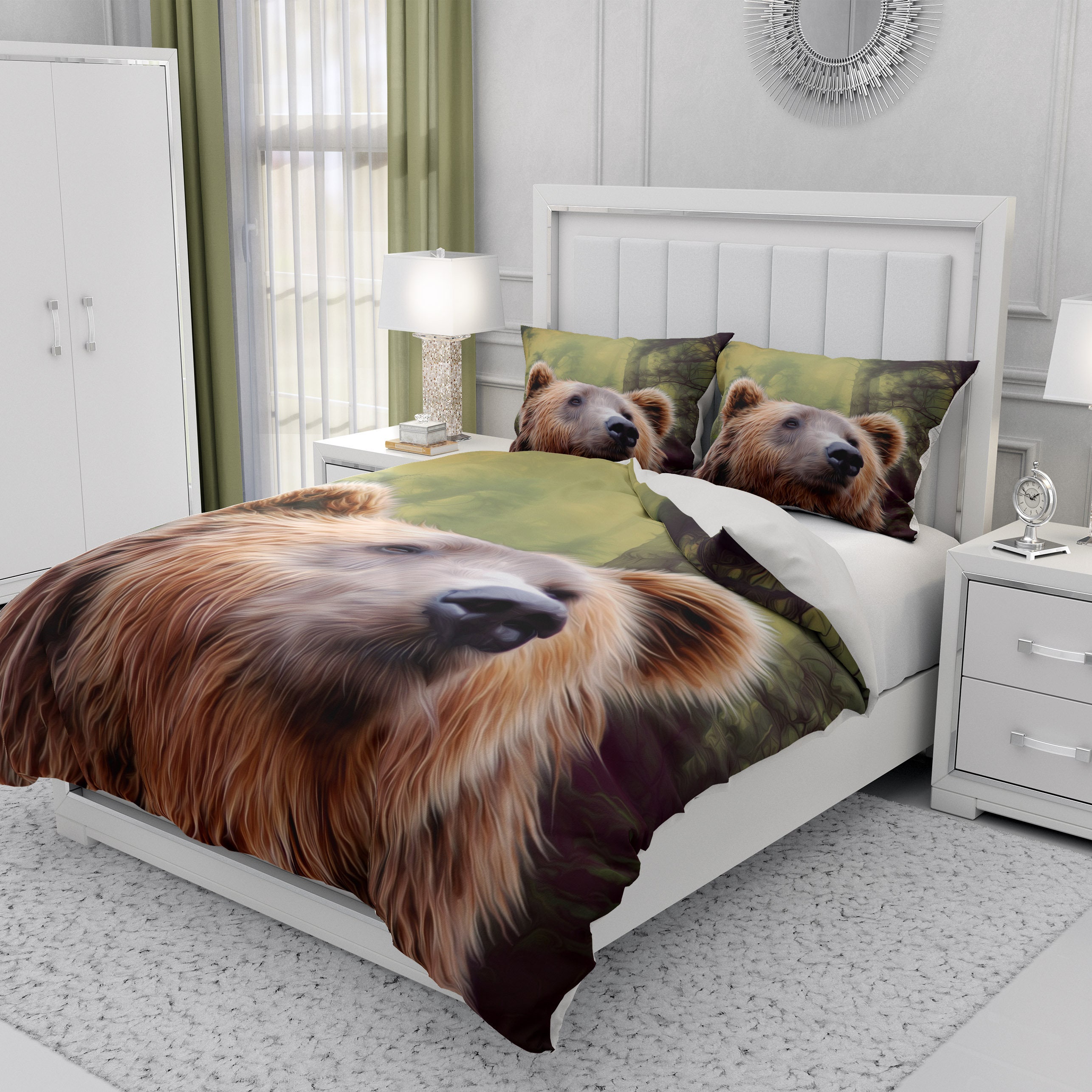 Woodland Rustic Bear Comforter, Duvet Cover, Pillow Shams