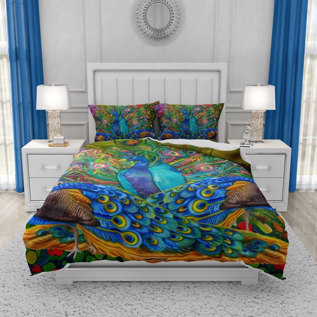 Beautiful Peacock Comforter OR Duvet Cover Set Peacocks Bedding Etsy