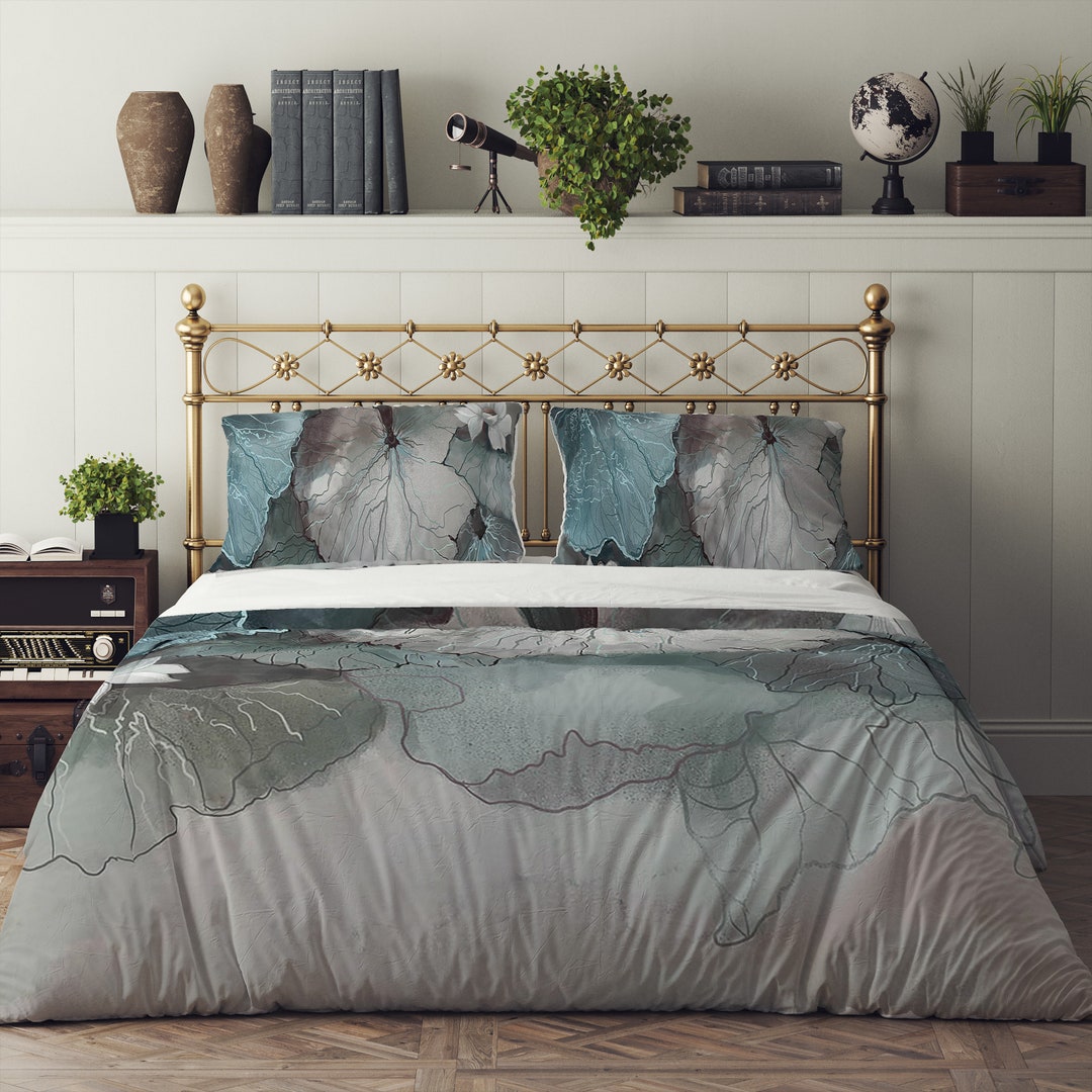 Sage Green Floral Bedding Set Reversible Comforter or Duvet Cover Etsy