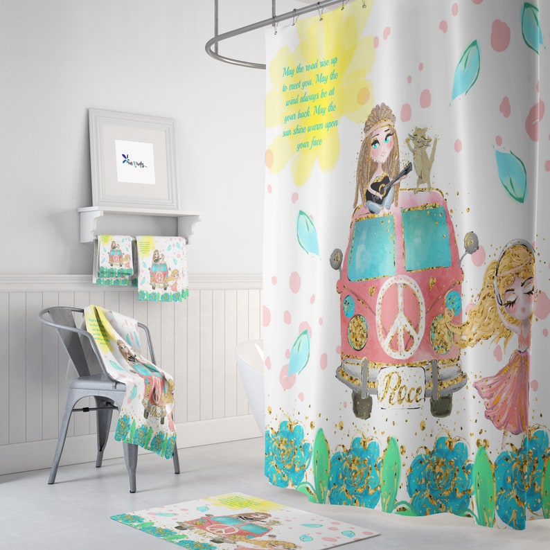 Boho Shower Curtain Hippie Chic Blessing Retro Van Bath Etsy