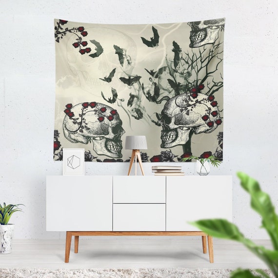 Gothic Skull Wall Tapestry, Spooky Home Decor