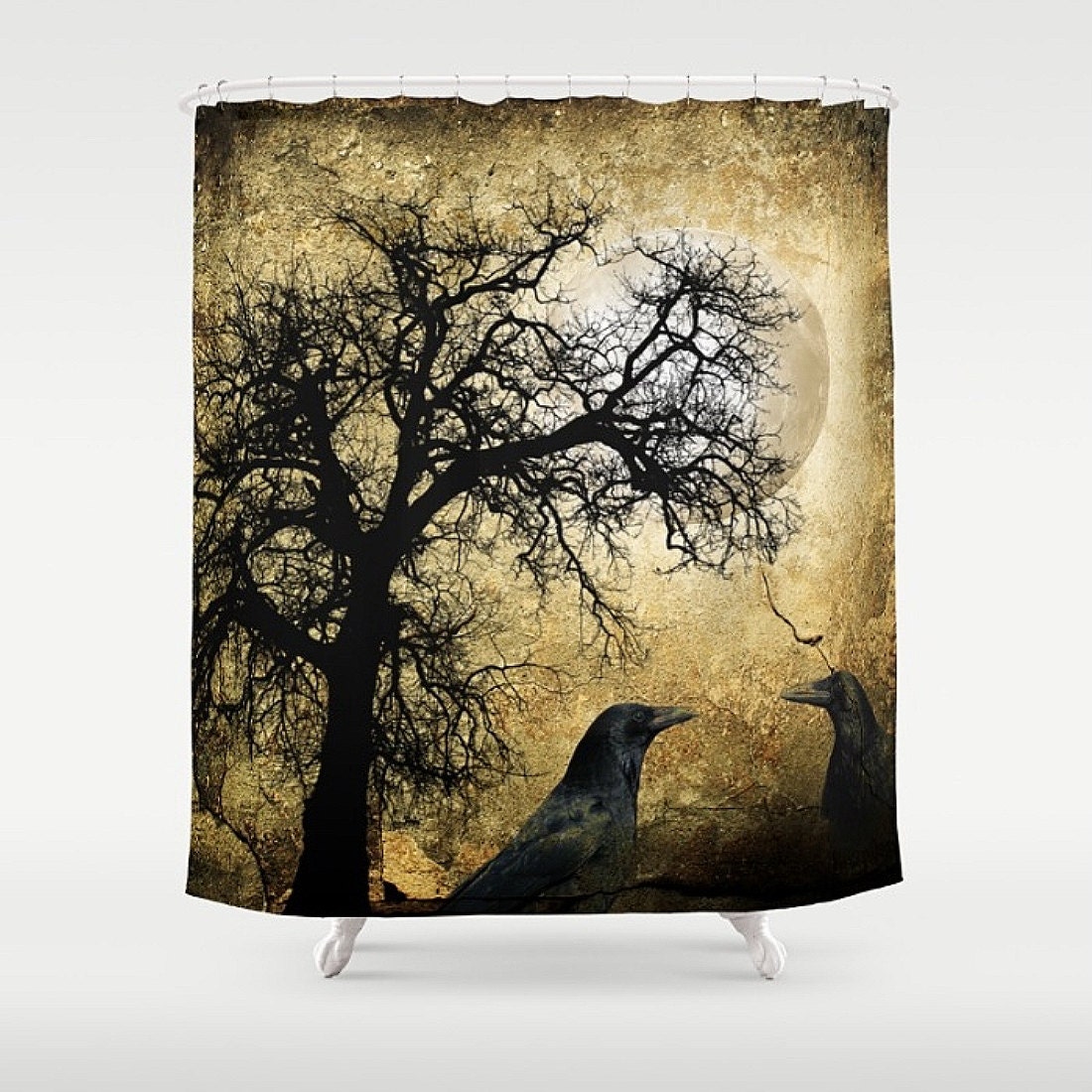 Shower Curtain Rustic Primitive Grunge Tree Moon and Crows Etsy