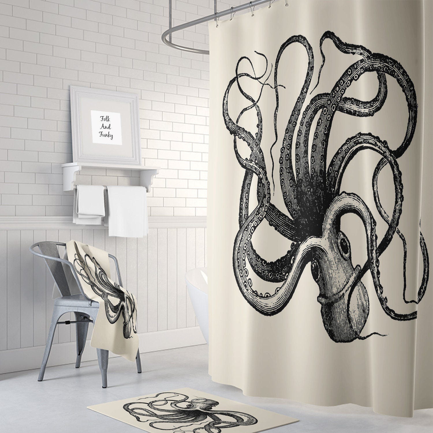 Octopus Bathroom Decor Etsy