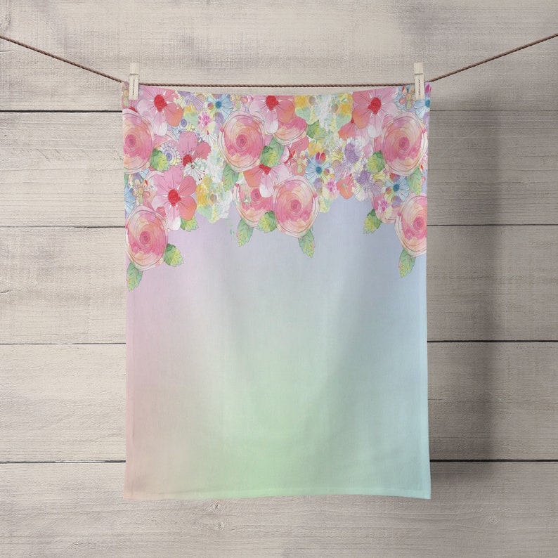 Floral Shower Curtain Gradient Pastel Bathroom Decor Etsy