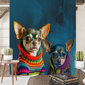 Chihuahua Dog Shower Curtain Optional Towels and Mat Bathroom Set Dogs in Sweaters