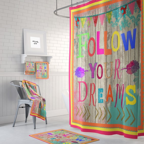 Shower Curtain Follow Your Dreams Vibrant Boho Etsy