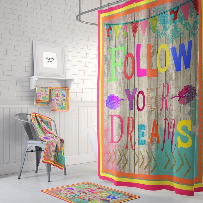 Shower Curtain Follow Your Dreams Vibrant Boho Etsy