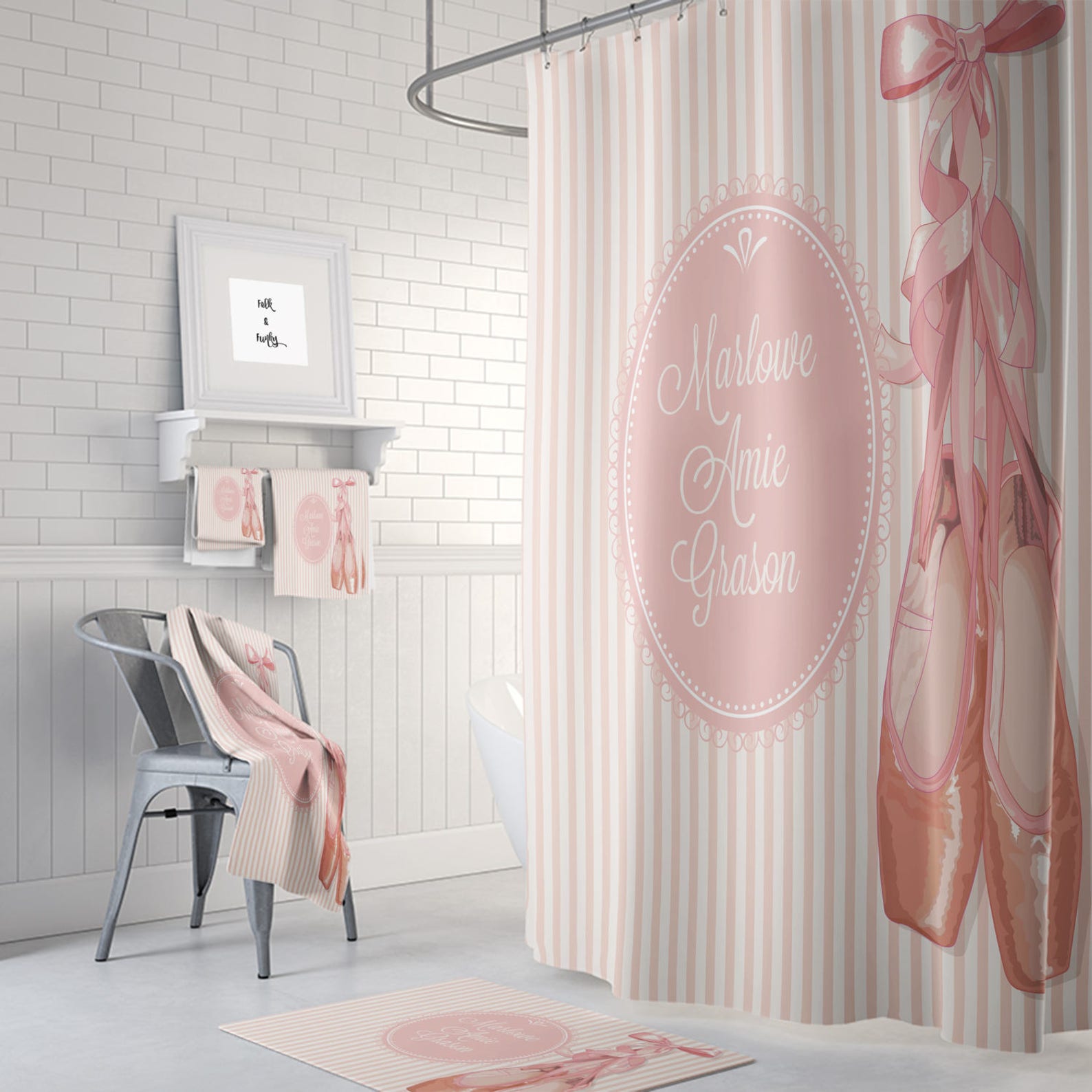personalized ballet theme shower curtain optional bath mat/towels set