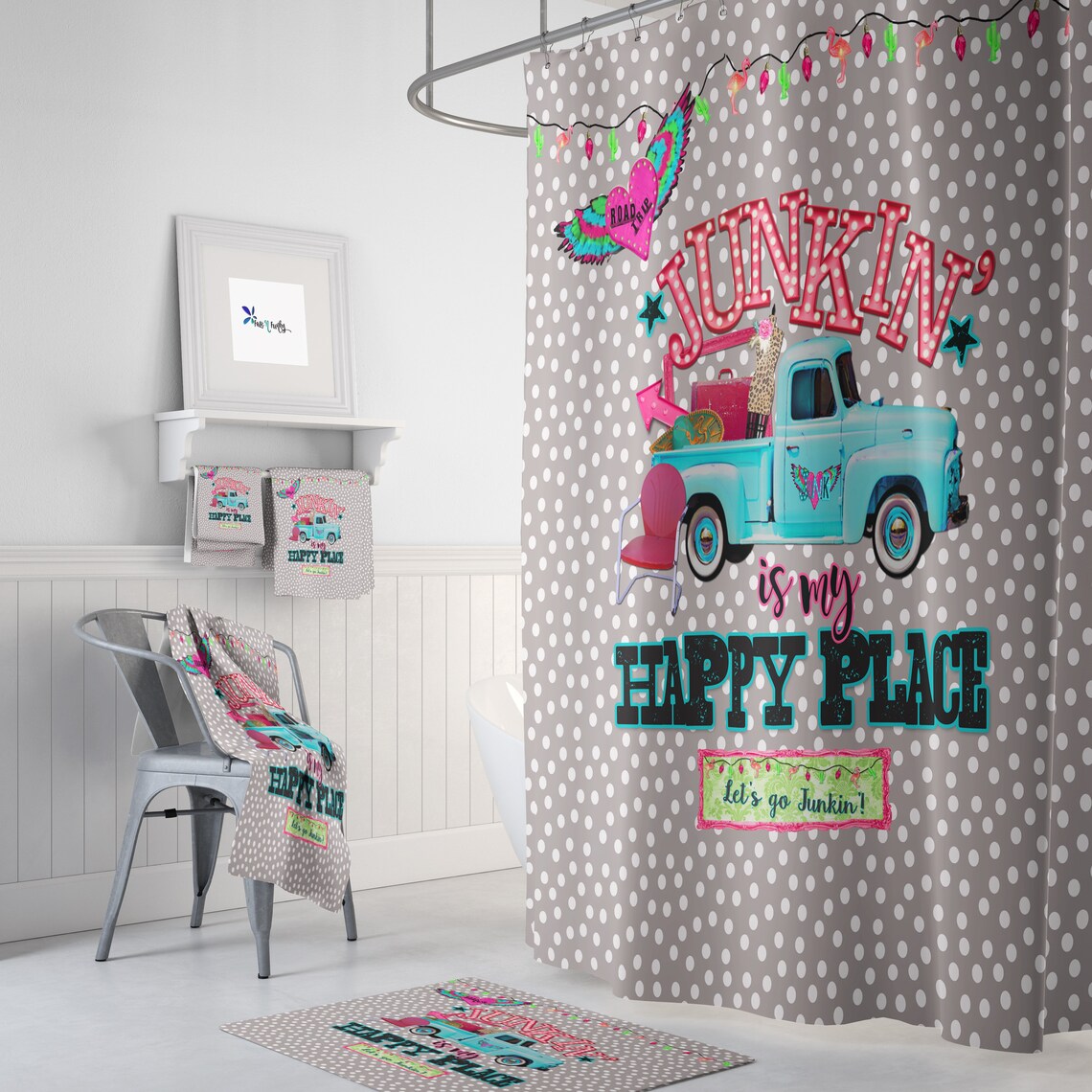 Old Truck Shower Curtain Retro Junking Fleamarket Theme Bath Etsy