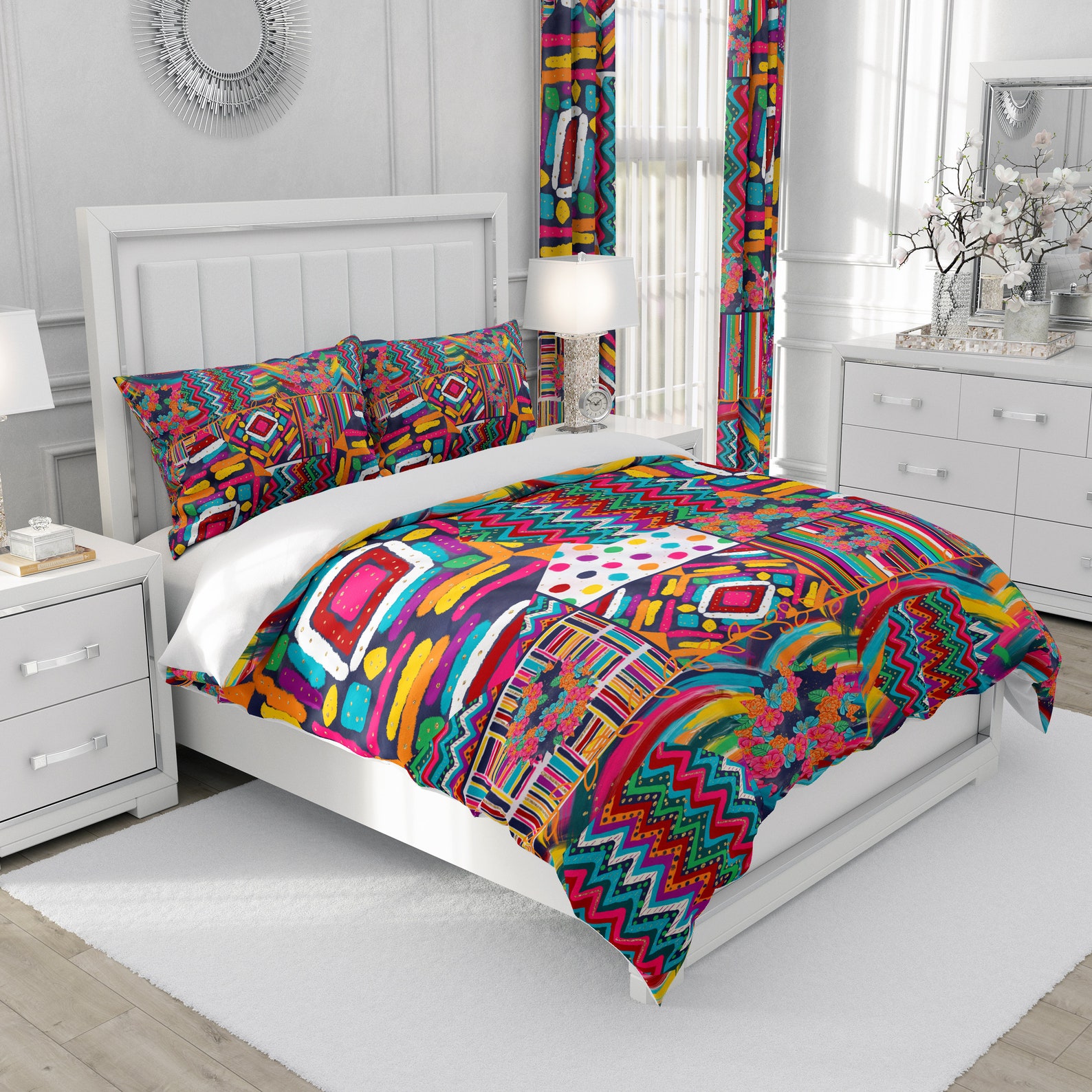 Geometric Colorful Boho Bedding Set Comforter or Duvet Cover - Etsy