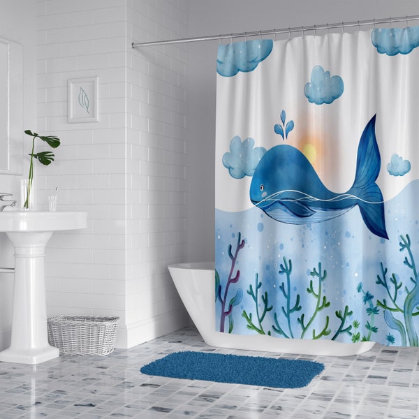 Whale Shower Curtain Etsy