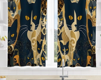 Rideaux de fenêtre chats abstraits noirs décoration moderne