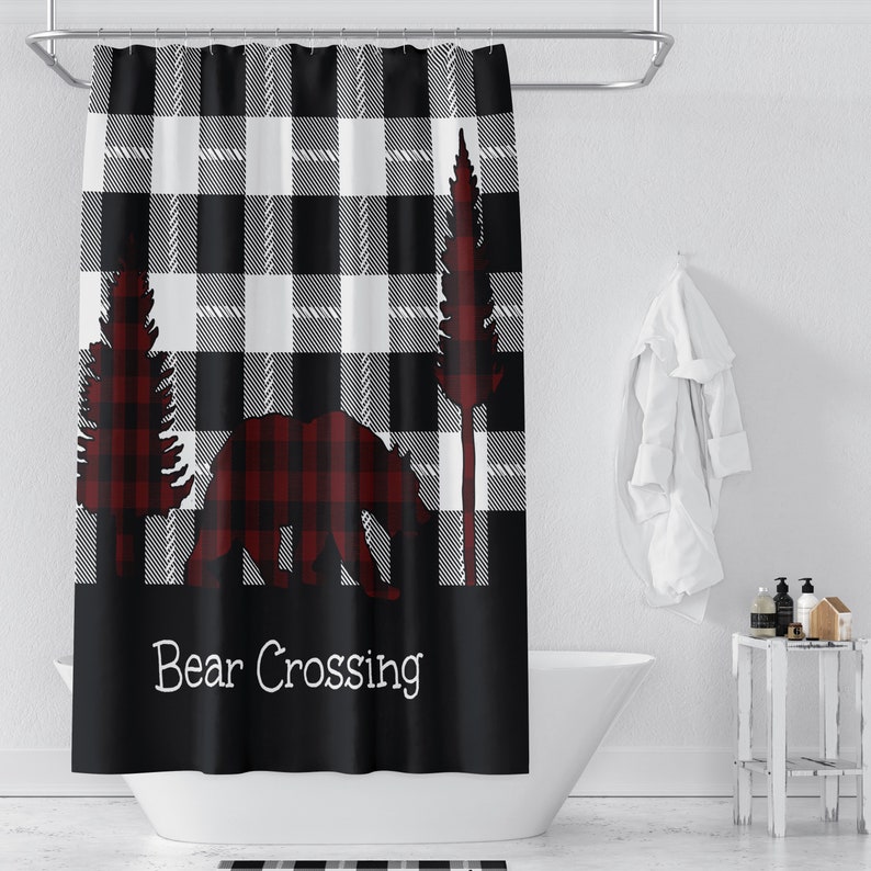 Buffalo Plaid Shower Curtain Woodland Rustic Country Etsy