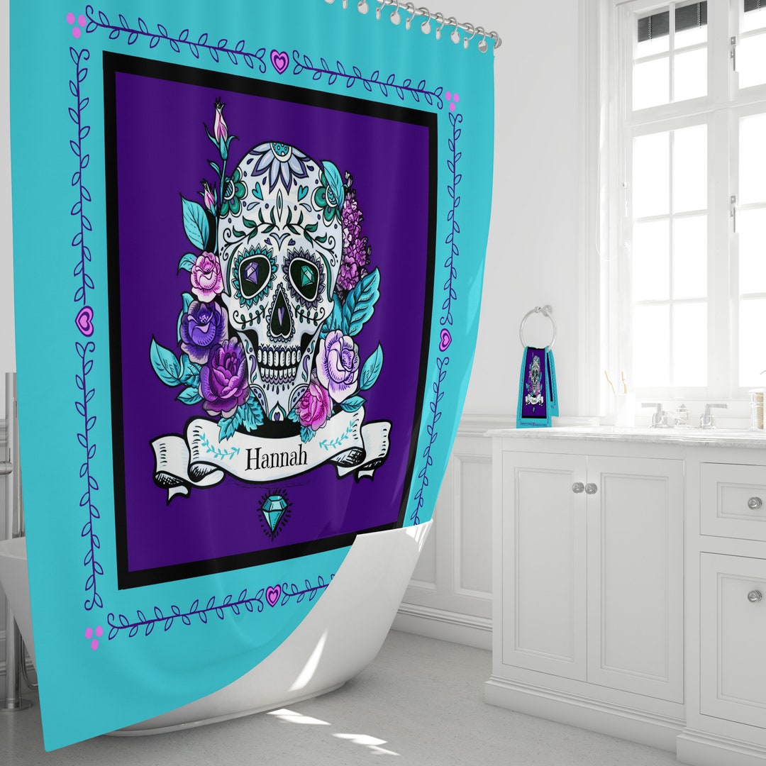 Personalized Shower Curtain, Sugar Skulls, Day Of The Dead, Bathroom ...