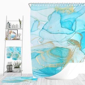 Turquoise Mist Shower Curtain,Bath Mat, Towel Options