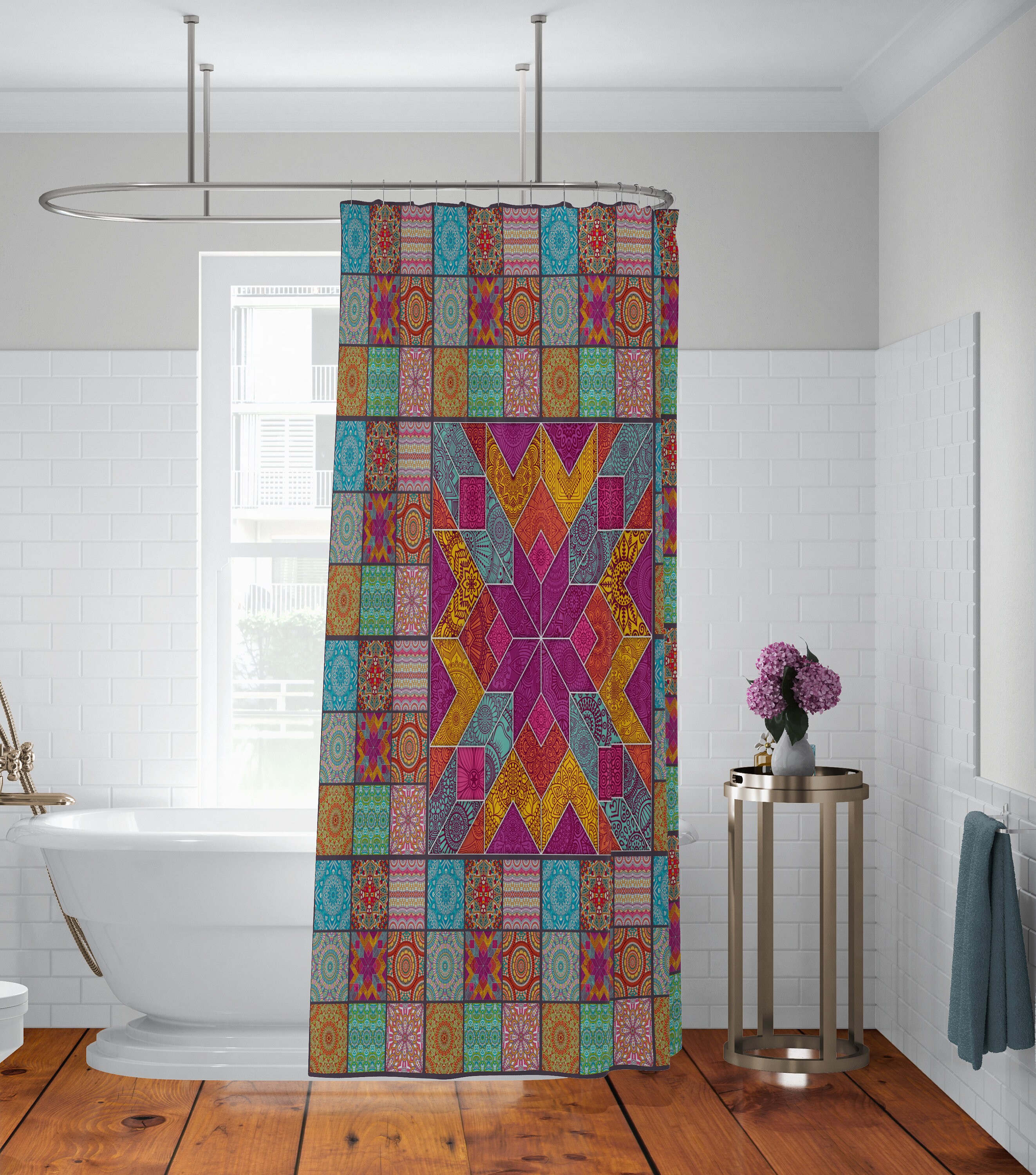 Boho Shower  Curtain  Patchwork  Design
