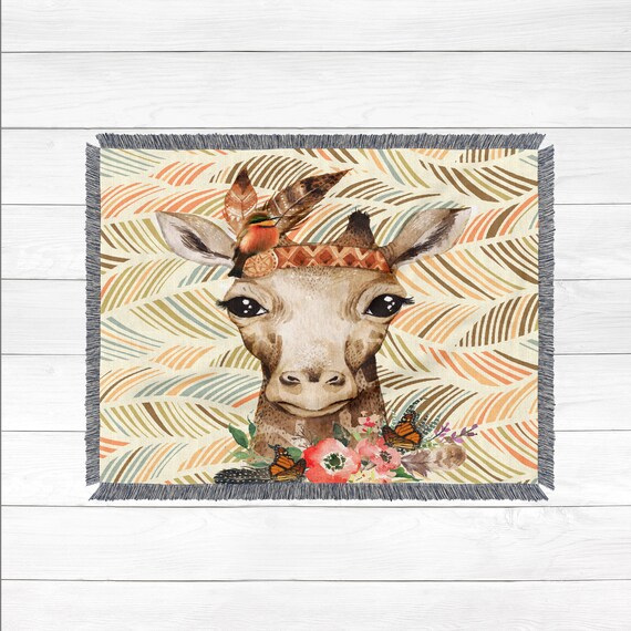 Boho Giraffe Woven Throw Blanket Etsy Canada