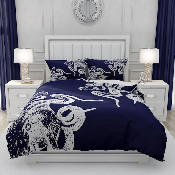 Navy and top white euro shams